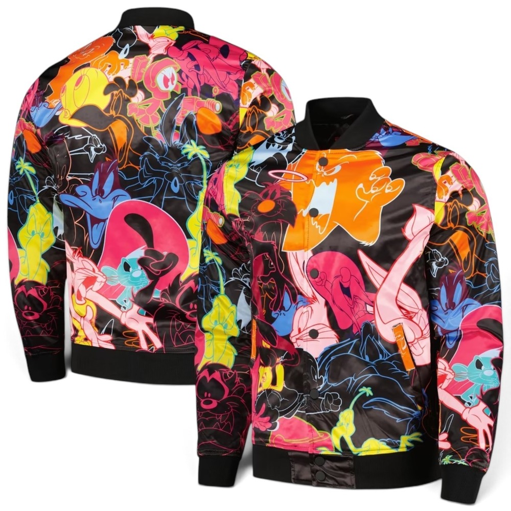 Looney Tunes Freeze Max Satin Jacket Mens XL Black Quilt Lined Full Snap NEW